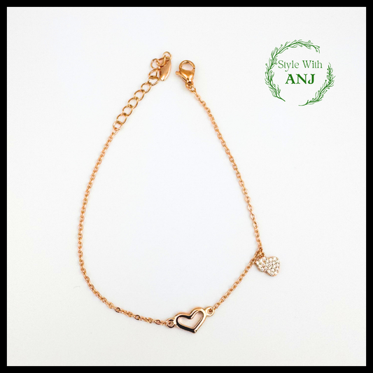 Heartfelt Charm: Simple Two Charm Chain Bracelet