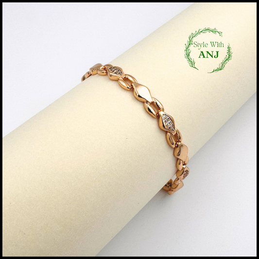 Nature's Elegance: Crystal Studded Leaf Design Chain Bracelet