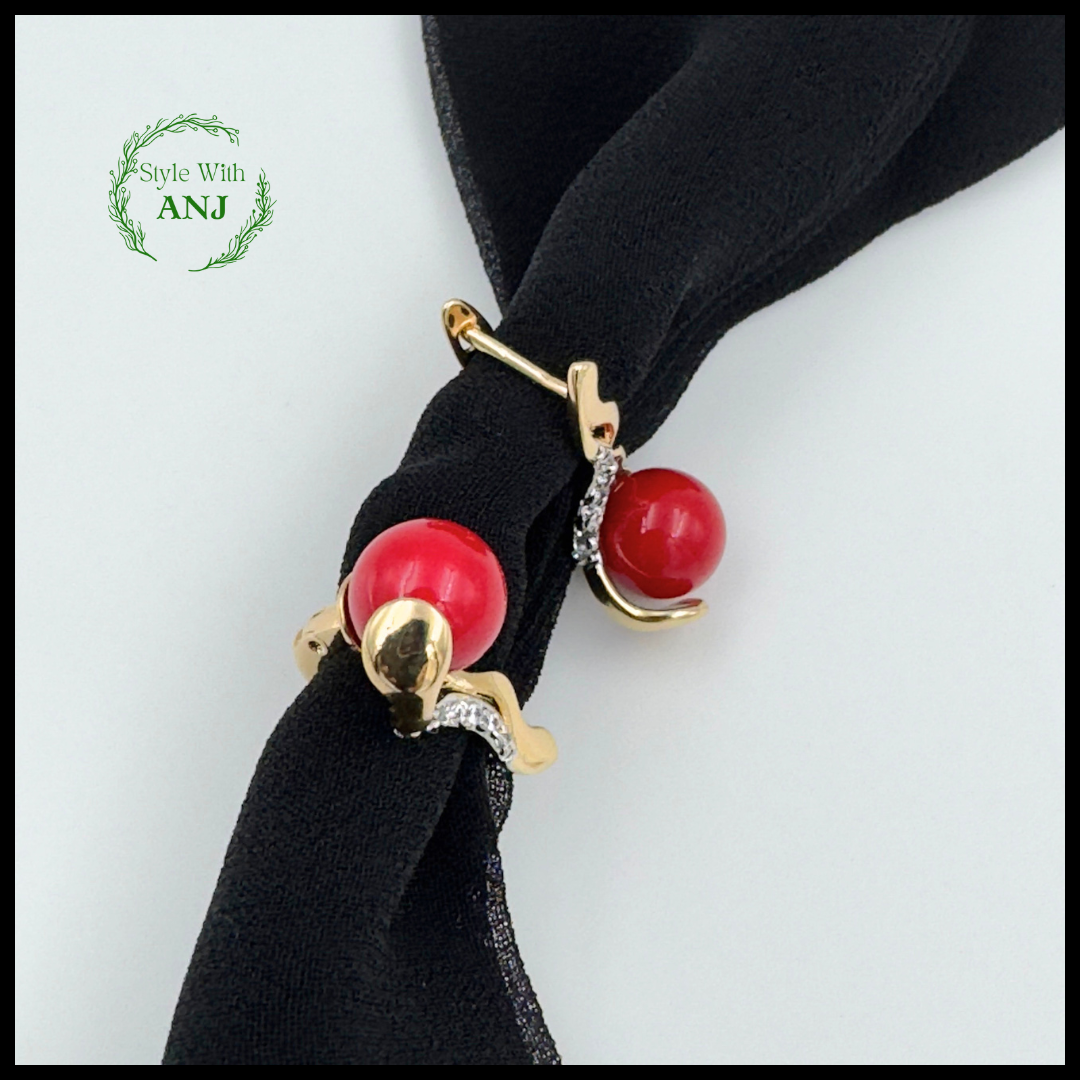 Attractive red pearl design latched back earring for women and girls