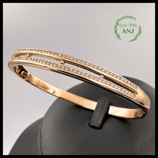 Luxury 2 layer crystal Gold Tone Bangle Bracelet for women