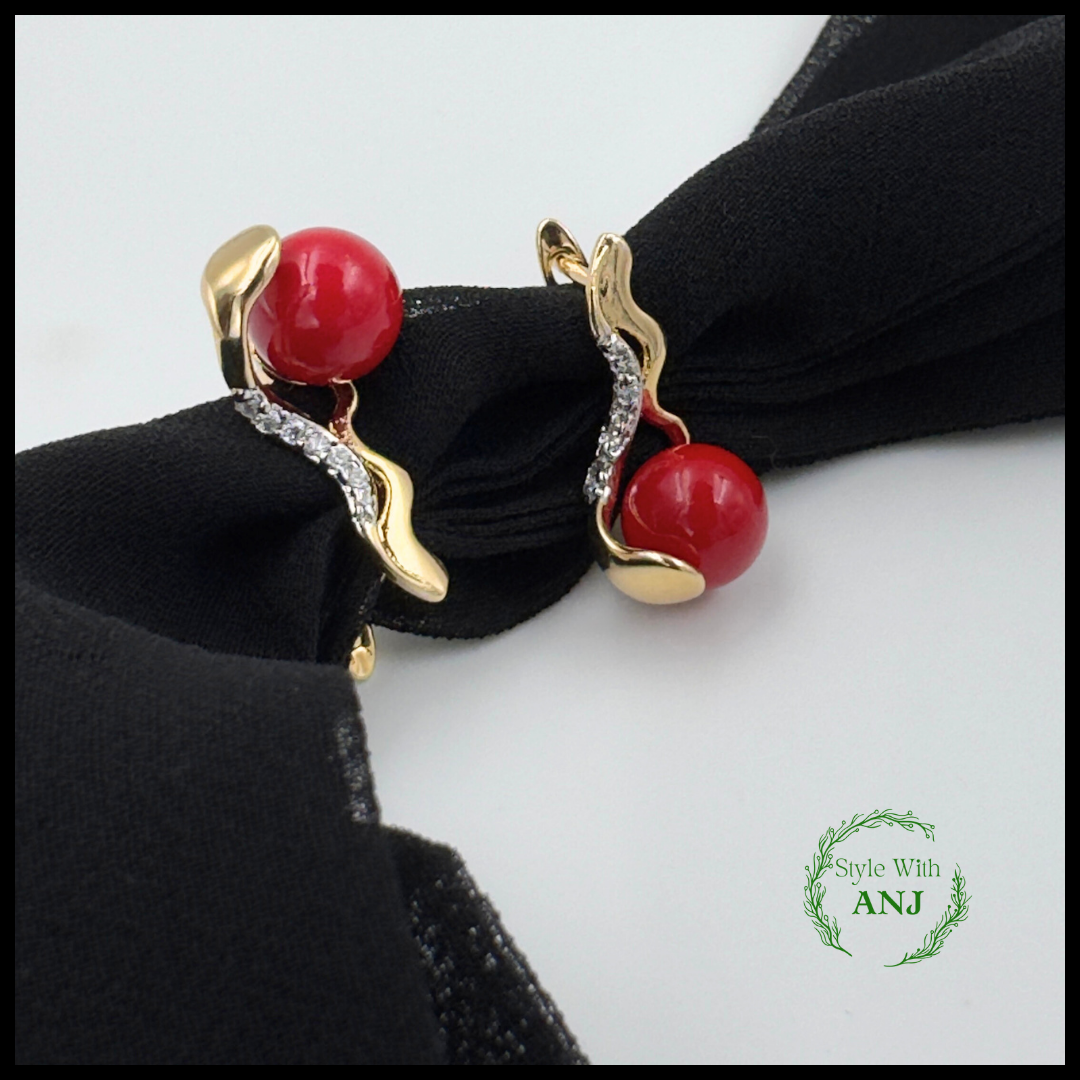 Attractive red pearl design latched back earring for women and girls