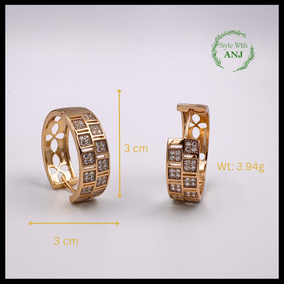 White crystal square design big Hoop Huggie earrings for women and girls