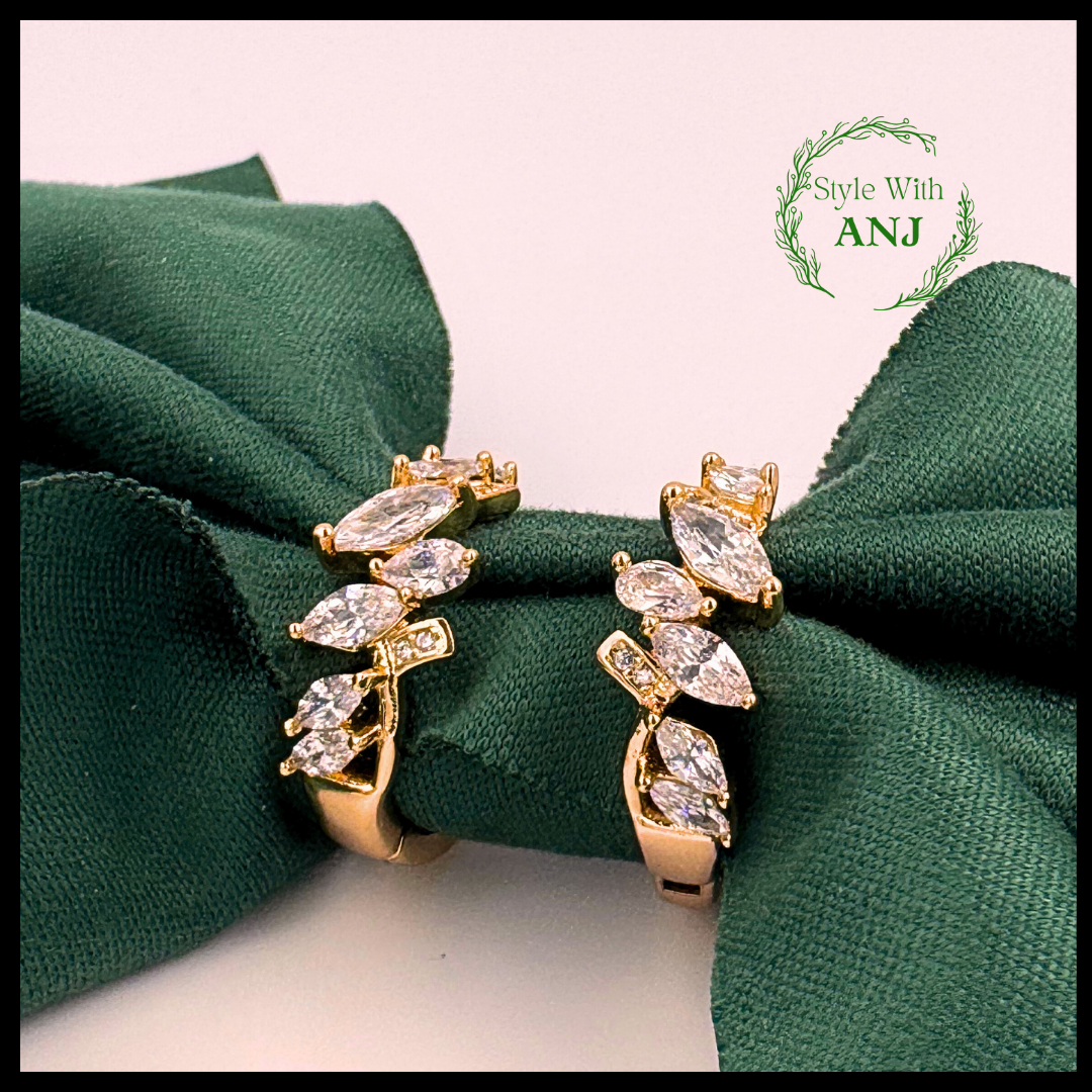 Crystal leaf design gold tone earring for women and girls