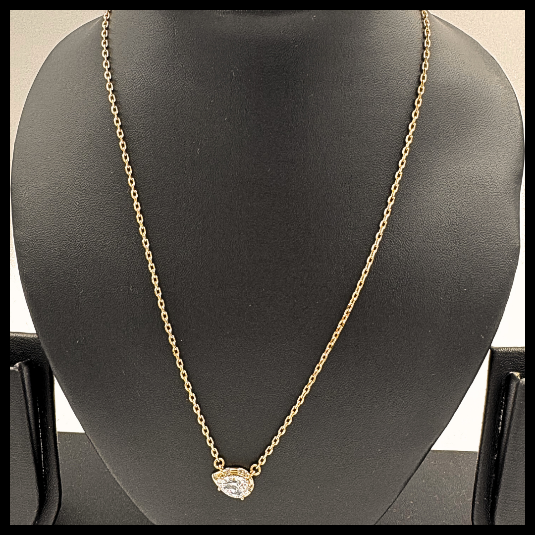 Timeless Elegance: Gold Plated Big Crystal Teardrop Locket Chain Necklace women and girls