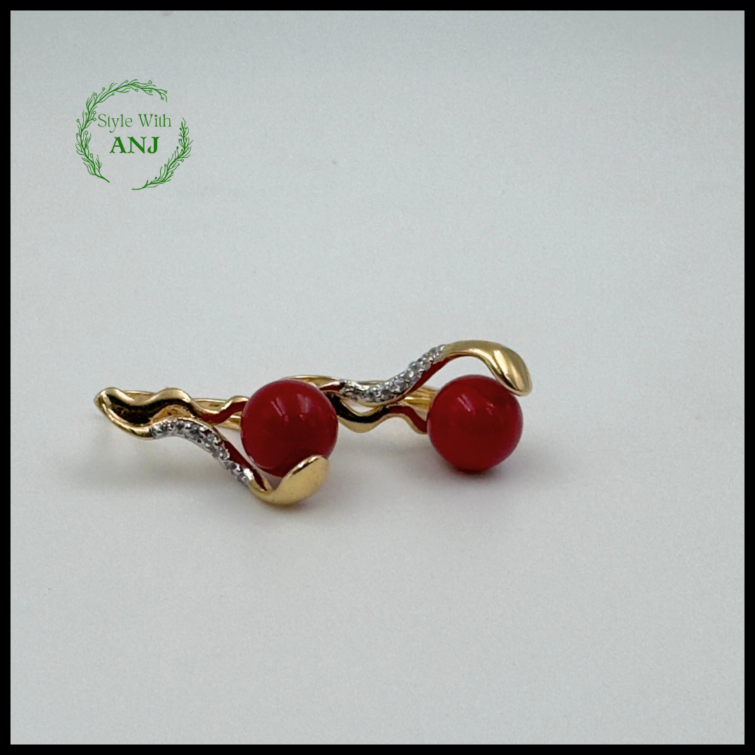 Attractive red pearl design latched back earring for women and girls