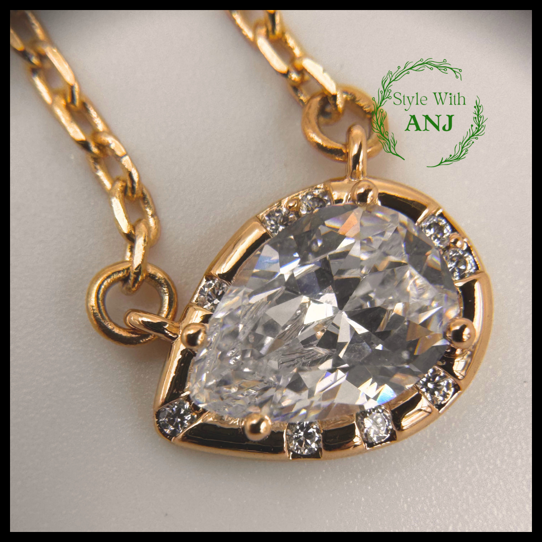 Timeless Elegance: Gold Plated Big Crystal Teardrop Locket Chain Necklace women and girls