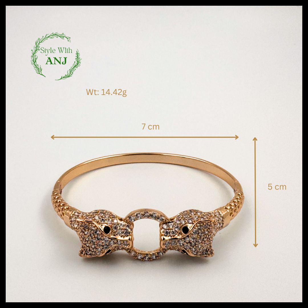 Wild Elegance: Crystal Leopard Head Gold Tone Bangle Bracelet