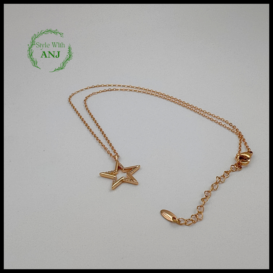 Celestial Charm: Crystal Star Pendant Chain Necklace women and girls