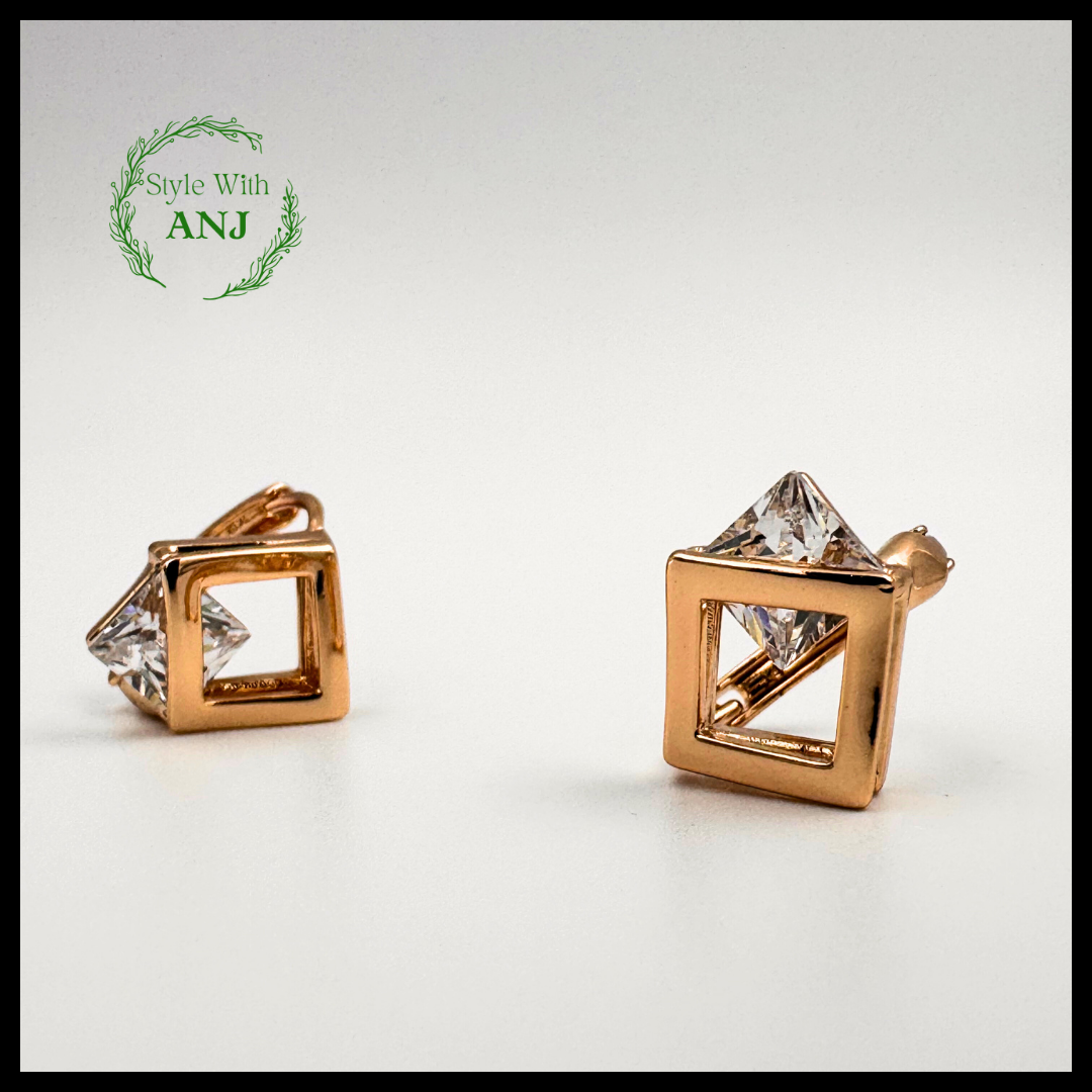 Unique square dropout crystal design Hoop Huggie earrings for women and girls