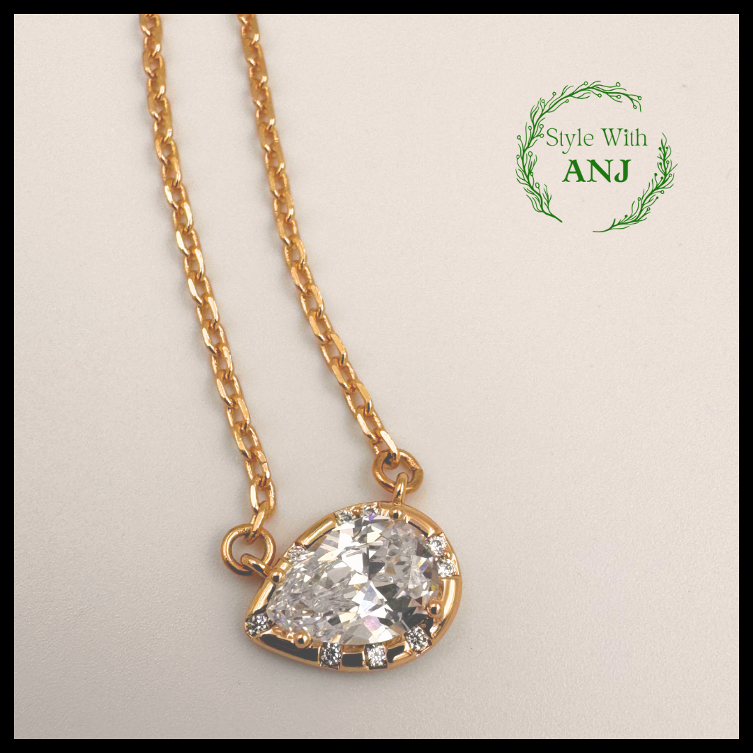 Timeless Elegance: Gold Plated Big Crystal Teardrop Locket Chain Necklace women and girls