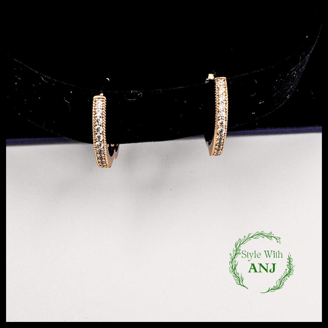 Simple Crystal Hoop Gold Tone Earrings for Women and Girls