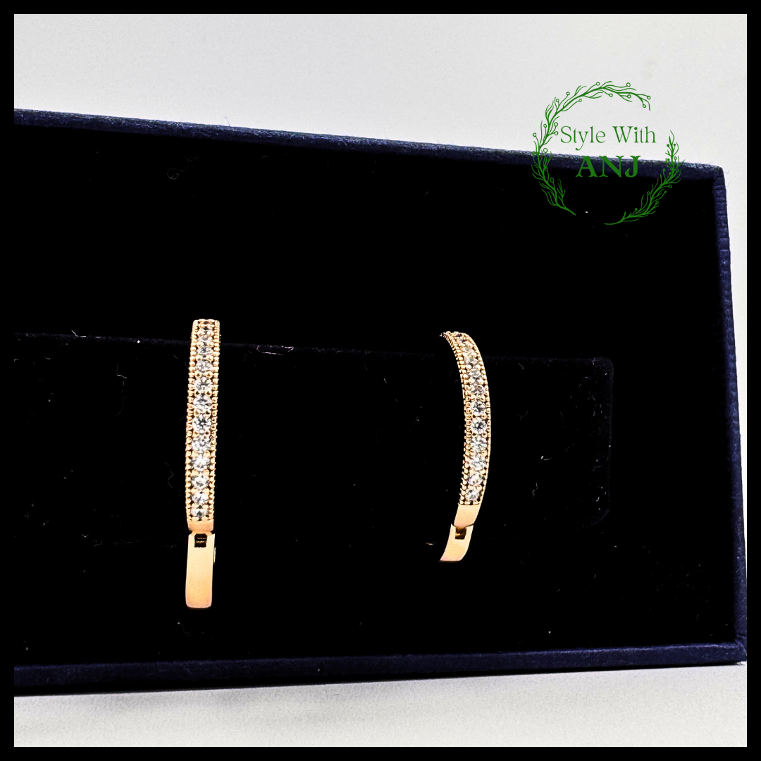 Simple Crystal Hoop Gold Tone Earrings for Women and Girls